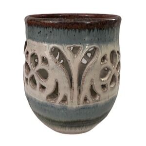 Vtg Walt Glass 83 McQueeney Pottery Luminary‎ Candle Holder Floral Cutout Design